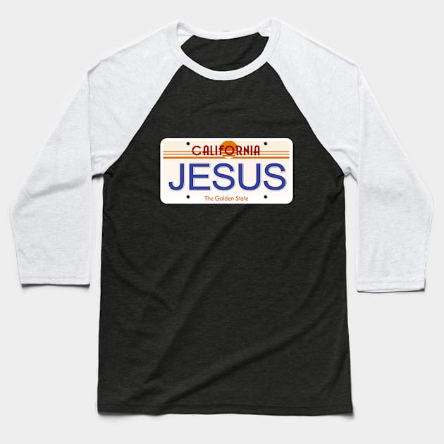 Jesus California State License Plate Baseball T-Shirt by Mel's Designs